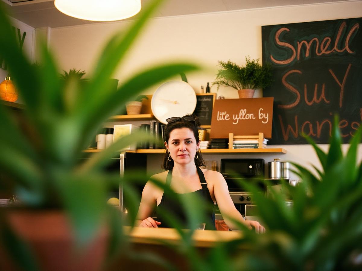 An independent Austin business owner behind the counter of her shop